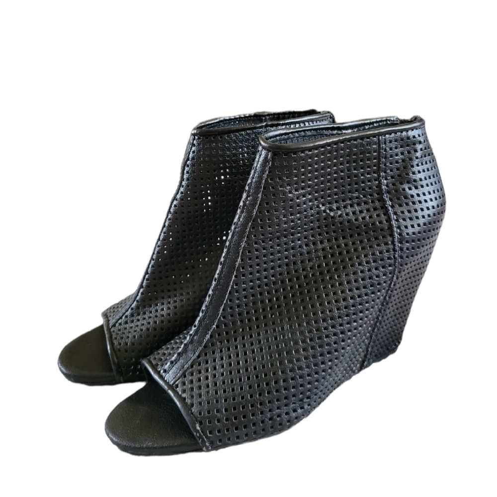 Jeffrey Campbell Black Jovita Wedge Ankle Peep Toe Booties 8.5